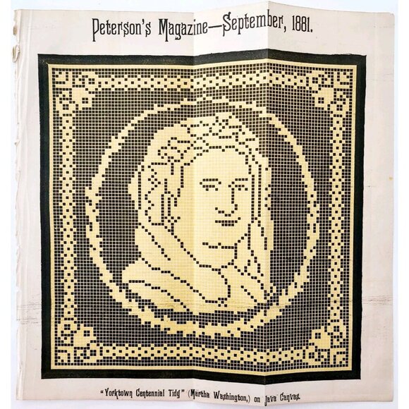 1881 Yorktown Centennial Tidy Martha Washington Victorian Print Pattern DWQQ21 - Picture 2 of 2